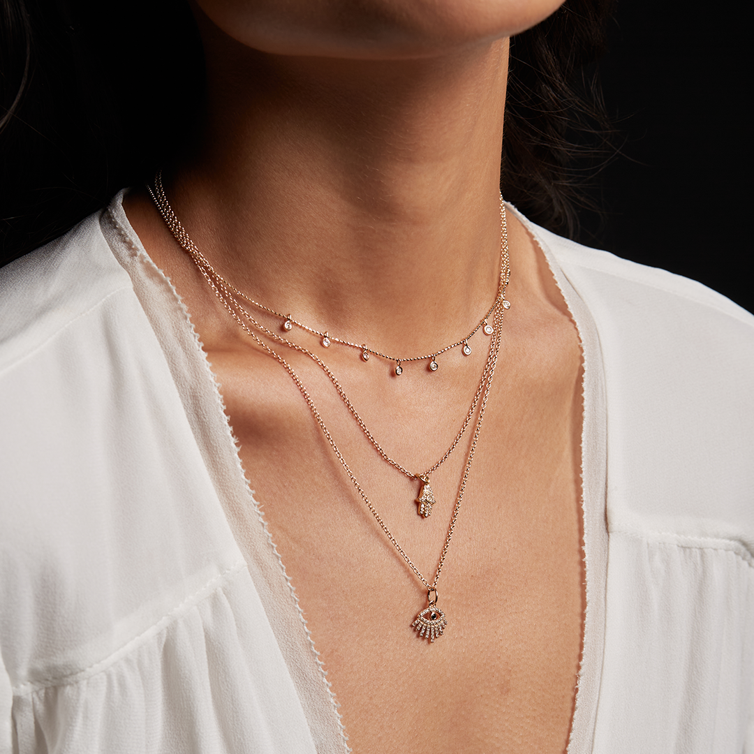 14kt Gold Hamsa Necklace with Diamonds - Many Blessings