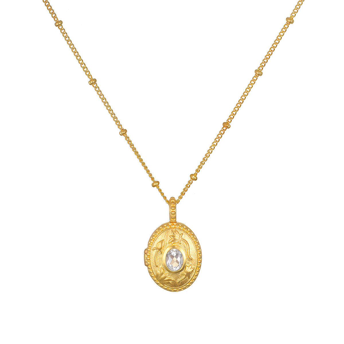 April Birthstone Locket Necklace with Lotus White Topaz