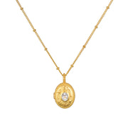 April Birthstone Locket Necklace with Lotus White Topaz