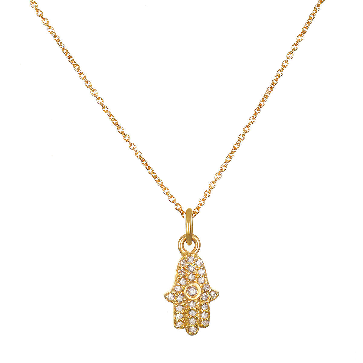 14kt Gold Hamsa Necklace with Diamonds - Many Blessings