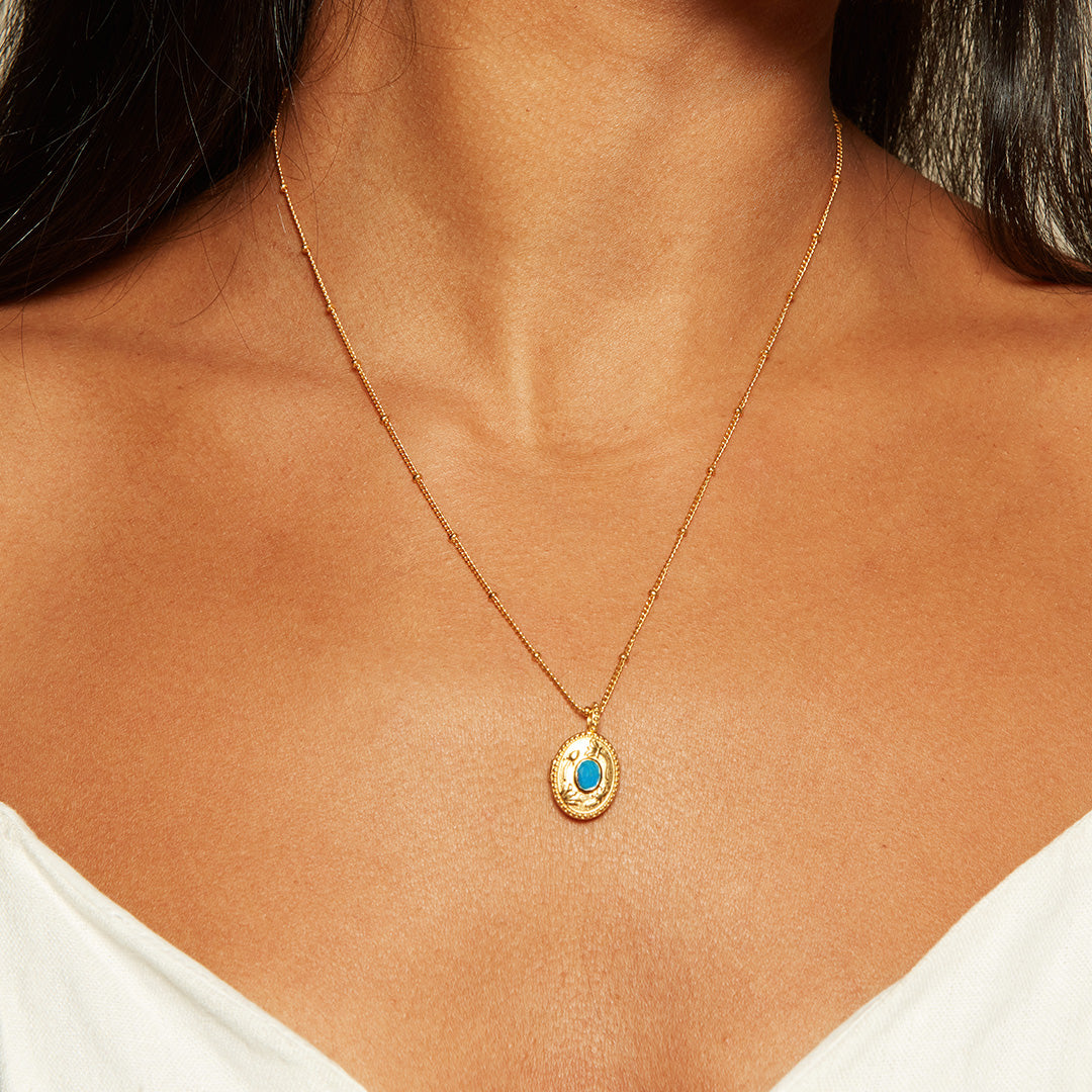 December Birthstone Locket Necklace in Lotus Turquoise