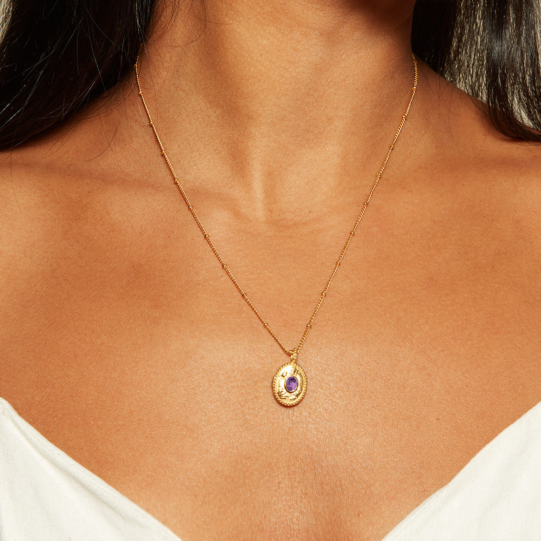 February Amethyst Birthstone Locket Necklace by Lotus