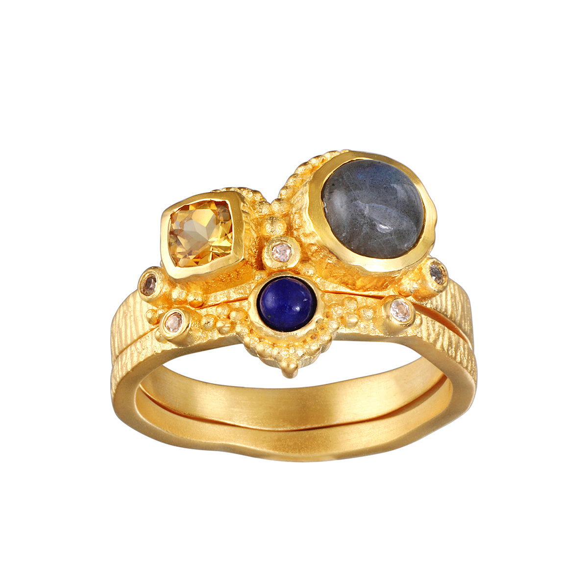 Radiant Gemstone Ring Set with Colorful Cluster Design