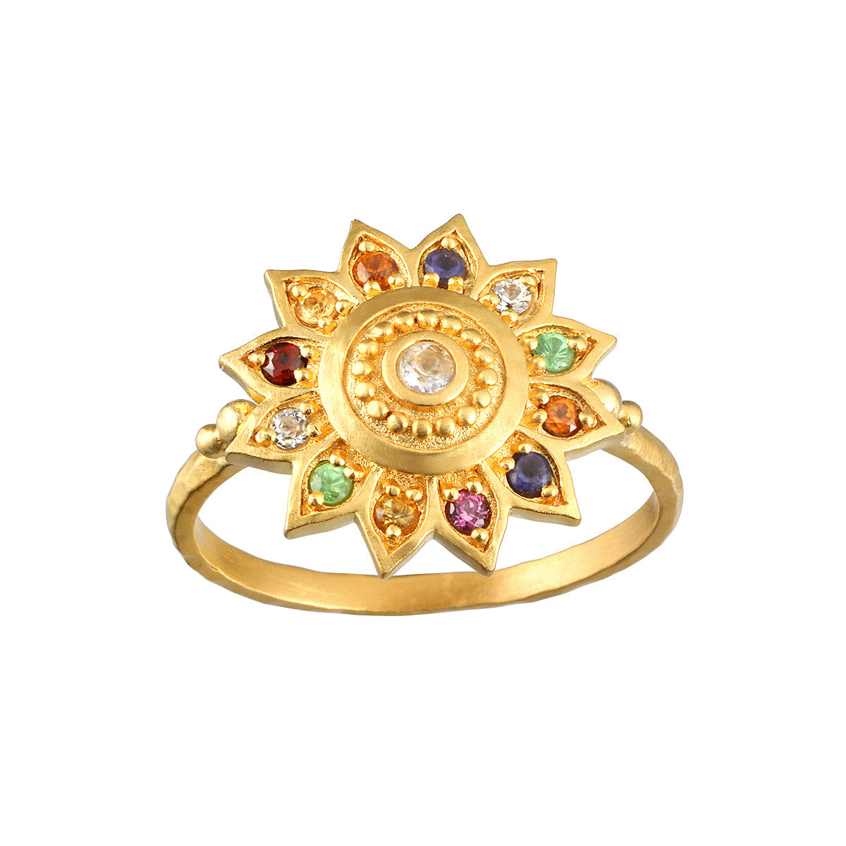 Colorful Multi-Stone Lotus Ring