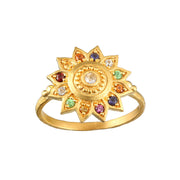 Colorful Multi-Stone Lotus Ring