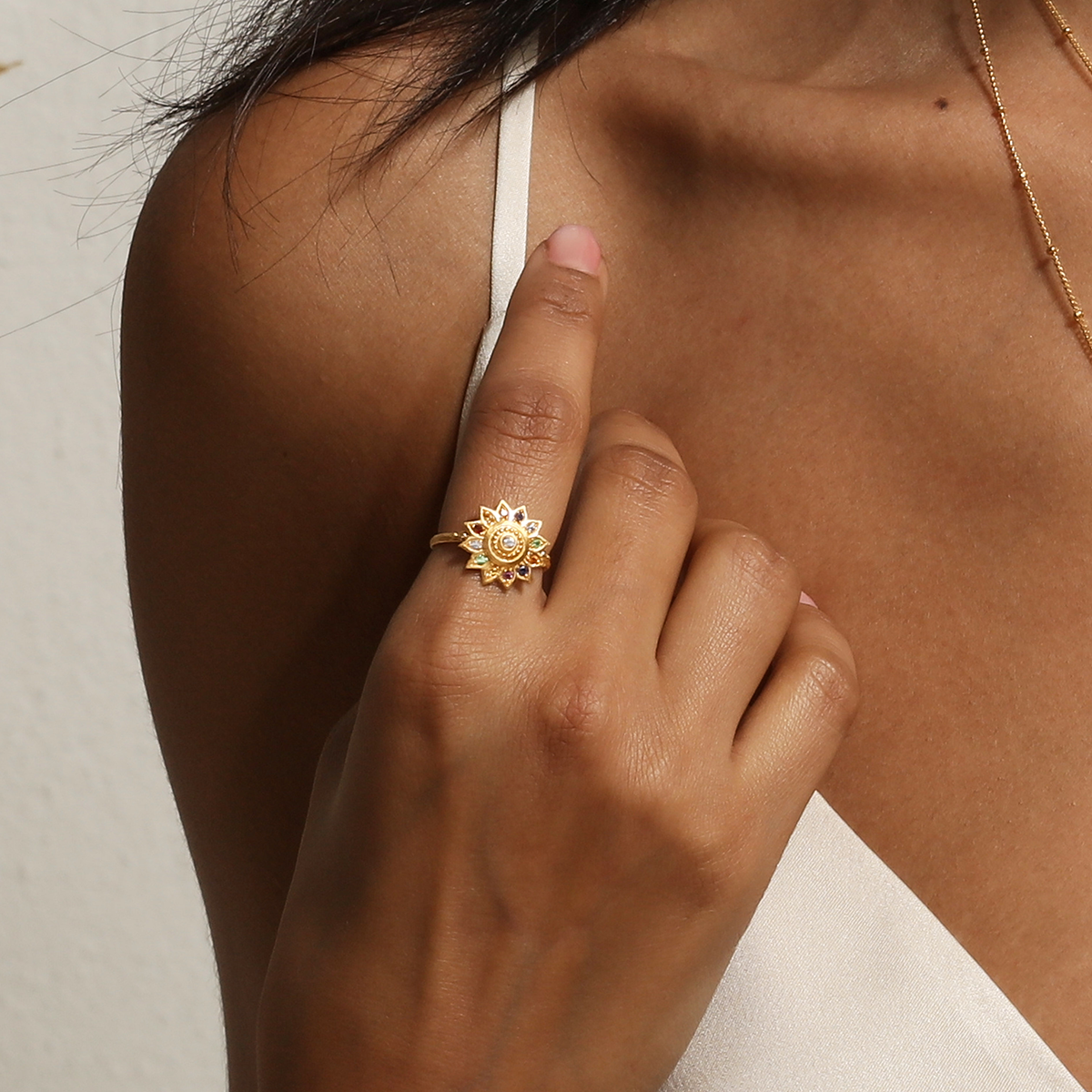 Colorful Multi-Stone Lotus Ring