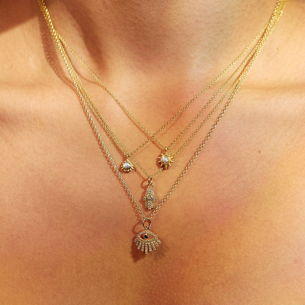 14kt Gold Hamsa Necklace with Diamonds - Many Blessings