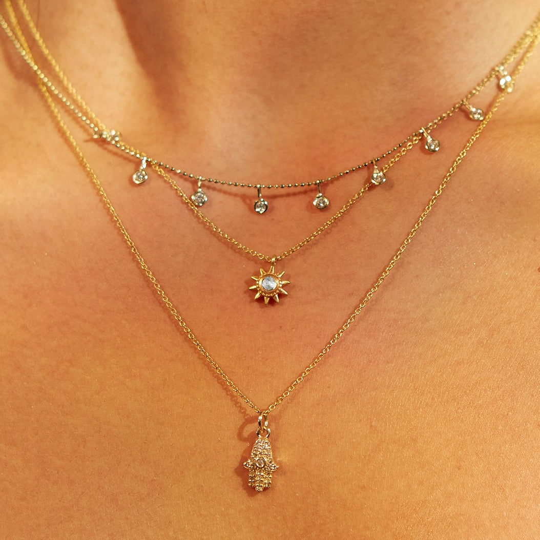 14kt Gold Hamsa Necklace with Diamonds - Many Blessings