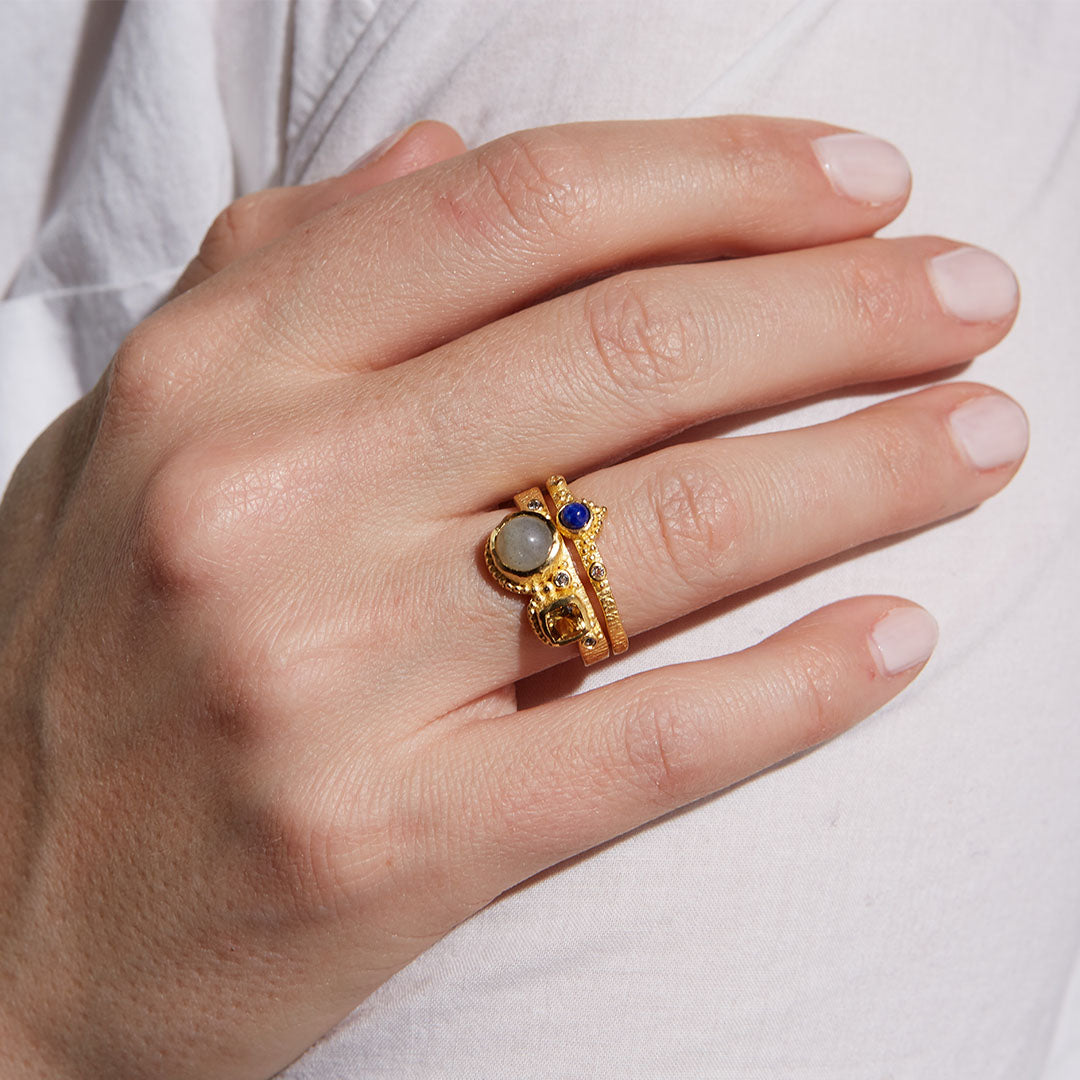 Radiant Gemstone Ring Set with Colorful Cluster Design
